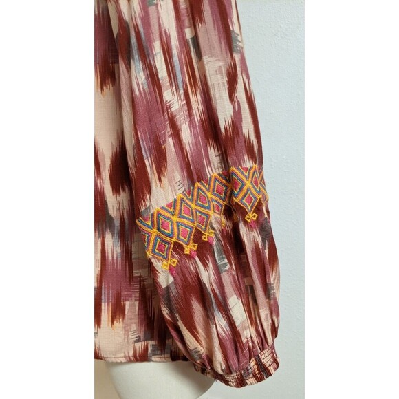 Women's SUNDANCE Viscose Boho Embroidered V-Neck Puff Sleeve Top/Blouse M - Picture 8 of 10